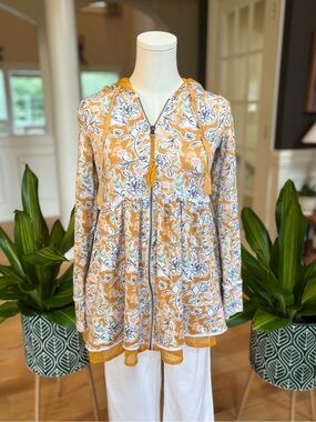 Evy’s Tree RARE Boho Floral Peplum Zip Hoodie‎ Small VGUC